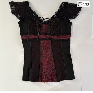 ISO Tripp NYC Black and Burgundy Lace Blouse